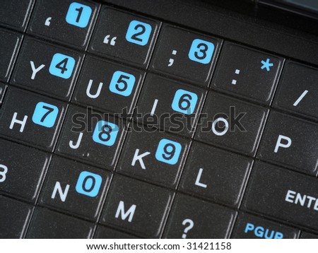 Smart Phone QWERTY keypad numbers close up
