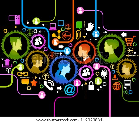 illustration of modern humans in a computer network.