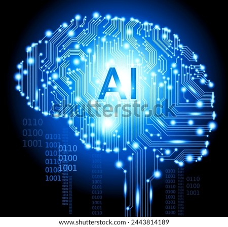 Futuristic design of an Artificial Intelligence brain with circuit board. Abstract digital and technology background.