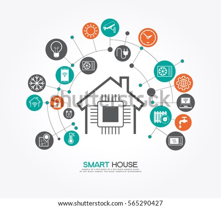 Smart home control concept. Smart house infographic. Concept home with technology system. Flat design style vector illustration. The file is saved in the version 10 EPS. 