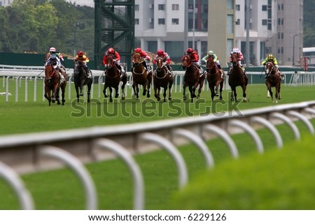 The Horse Racing at Hong Kong Jockey Club. (got some noise due to high ISO and slight blurry for motion effect)