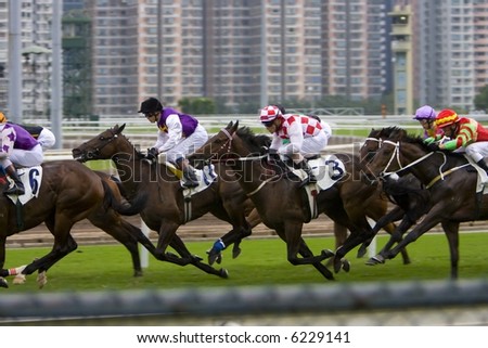 The Horse Racing at Hong Kong Jockey Club. (got some noise due to high ISO and slight blurry for motion effect)