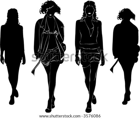 Black Silhouettes Of Walking Beautiful Woman On The White Stock Vector ...