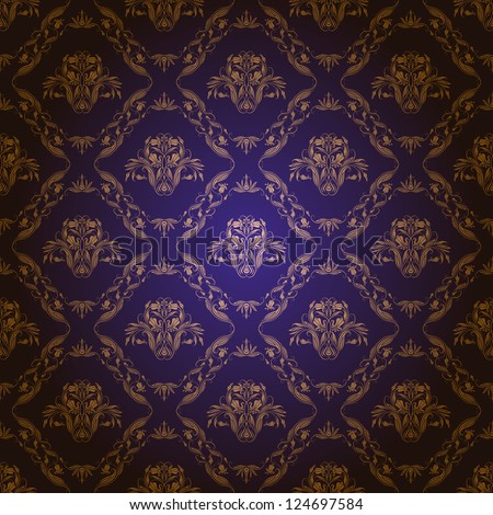 Damask Seamless Floral Pattern. Royal Wallpaper. Flowers On A Blue ...