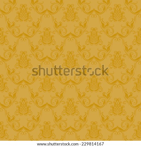 Damask seamless floral pattern. Royal wallpaper. Floral ornaments on yellow background. Illustration.