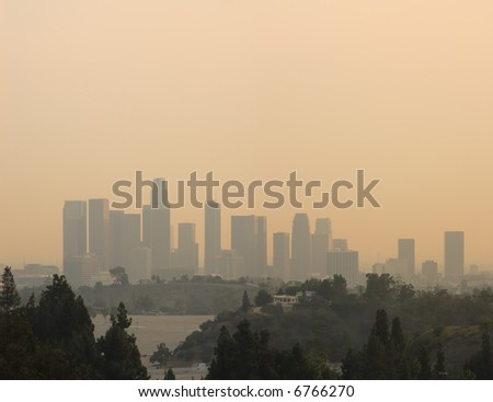 Los Angeles Downtown Sunset During The October 2007 Wildfire Panoramic