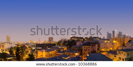 Los Angeles Downtown And China Town At Dusk Evening Panoramic