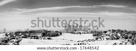 Panoramic Stitch Black and White Infrared of Los Angeles Downtown Air Pollution Skyline