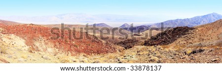 Panoramic Stitch Velvia: Mountain And Grassland Scrub In Death Valley National Park California USA