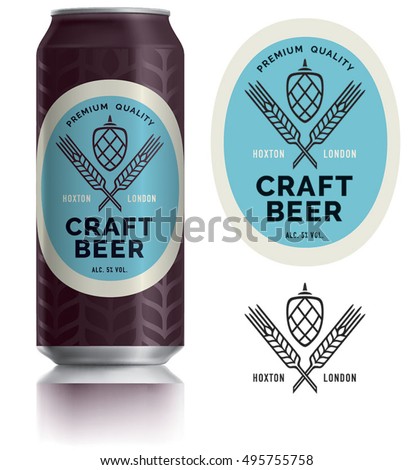 Beer Label vector visual on Black aluminum drinks can 500 ml, ideal for craft beer, lager, ale, stout packaging design etc. Can drawn with mesh tool. Fully adjustable & scalable.