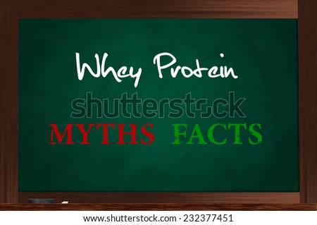 Myths and facts of whey protein in a green chalkboard