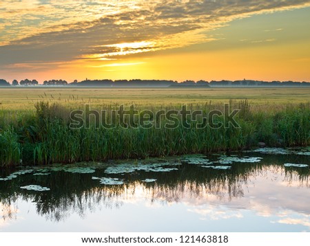 Canal in the Morning in Rural Area in the Netherlands