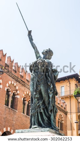 VERONA, ITALY - JUNE 3: Sculpture at the Piazza delle Erbe in Verona, Italy - June 3, 2015. Verona is famous for its ancient amphitheatre which could host more than 30,000 spectators in ancient times.