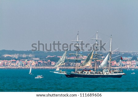 CADIZ, SPAIN - JUL 29: English  Ship, Lord Nelson setting sail on the Tall ship races 2012 on July 29 , 2012, in Cadiz , Spain