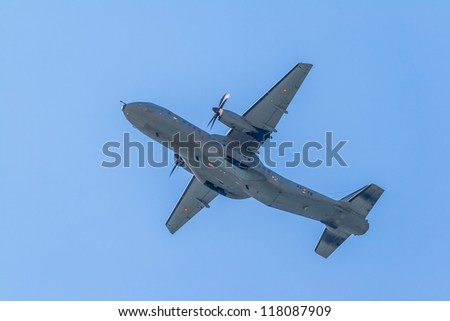 CADIZ, SPAIN-SEP 13: Aircraft CASA C-295 taking part in an exhibition on the 1st airshow of Cadiz on Sep 13, 2008, in Cadiz, Spain