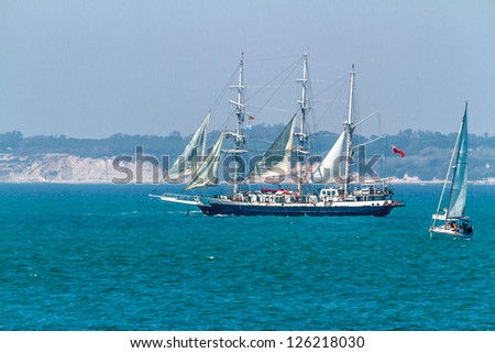 CADIZ, SPAIN - JUL 29: English  Ship, Lord Nelson setting sail on the Tall ship races 2012 on July 29 , 2012, in Cadiz , Spain