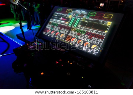 CHICLANA, SPAIN - JAN 27: This is the tactile mixer of the party of the hot mix energy dancefloor of the Los 40 Principales  on Jan 27, 2012 in Chiclana, Spain