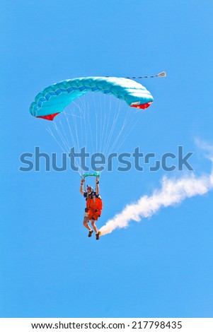 CADIZ, SPAIN-SEP 11: Parachutist Rex  Pemberton taking part in  the 4th airshow of Cadiz on Sep 11, 2011, in Cadiz, Spain