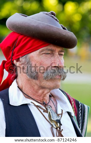 SAN FERNANDO, SPAIN - SEP 24: Actor takes part in the historical military reenacting of the oath of the Spanish constitution of 1812 on Sep 24, 2011 in San Fernando, Spain