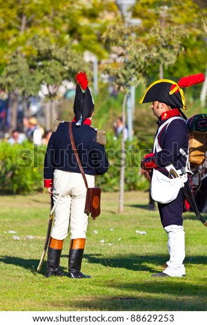 SAN FERNANDO, SPAIN - SEPT 24: Actors take part in the historical military reenacting of the oath of the Spanish constitution of 1812 on Sept 24, 2011 in San Fernando, Spain