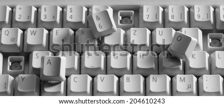 detail shot of a broken computer keyboard