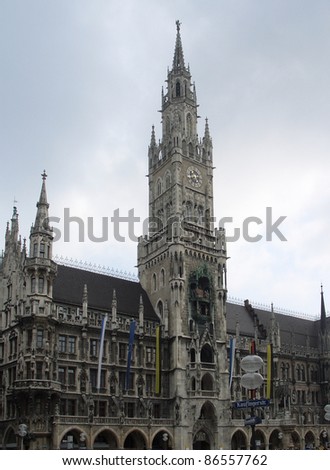 detail of the New Town Hall in Munich (Bavaria, Germany) in front of clouded sky