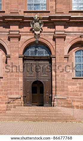 frontal shot showing the entrance of the Abbey of Saint Peter in the Black Forest in sunny ambiance