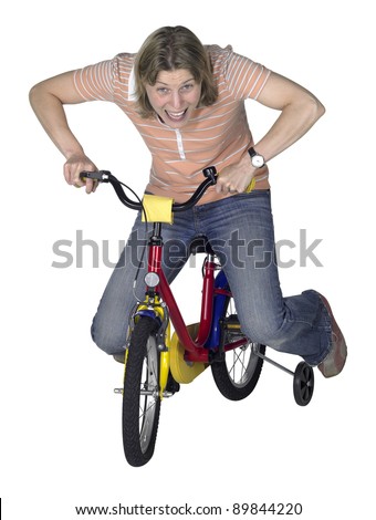 Studio Photography Showing A Crazy Driving Girl On A Juvenile Bicycle ...