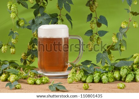beer glass with hops