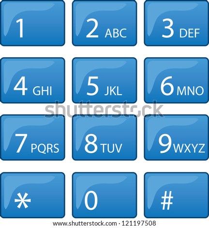 Isolated phone dial pad with blue buttons