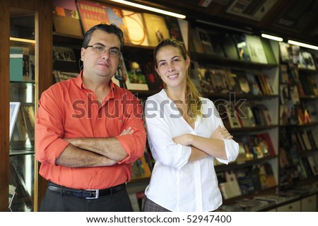 proud family business partners owners of a small bookstore