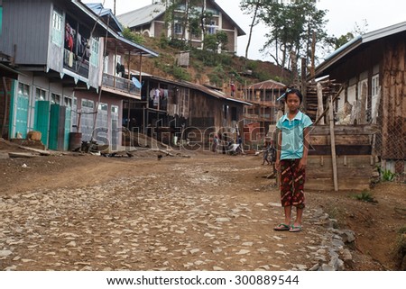 CHIN STATE, MYANMAR - JUNE 22 2015: Local village child in the recently opened for tourists Chin State Mountainous Region, Myanmar (Burma)