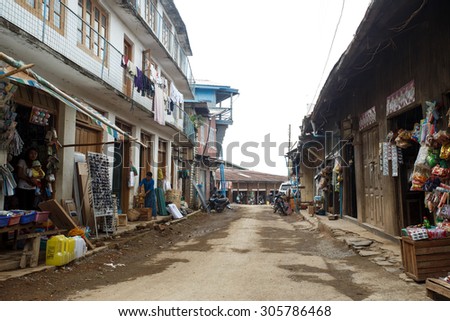 CHIN STATE, MYANMAR - JUNE 18, 2015: Town view of Falam in the recently opened for tourists Chin State Mountainous Region, Myanmar (Burma)