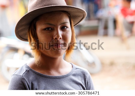CHIN STATE, MYANMAR - JUNE 18, 2015: Pretty lady in the recently opened for tourists Chin State Mountainous Region, Myanmar (Burma)