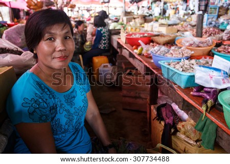 CHIN STATE, MYANMAR - JUNE 18 2015: Fresh fruit and veg market in the recently opened for tourists Chin State Mountainous Region, Myanmar (Burma)