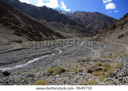 River in Valley, Mountain Climb- Stok Kangri (6,150m / 20,080ft), India
