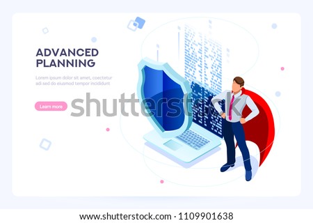 Secure hard data base. Security and anti-virus protection. Center or datacenter network. Industry of telecommunication. Hosting net or database concept. Flat isometric images, vector illustration.