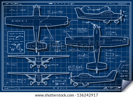 Detailed illustration of a Infographic Airplane Blue Print