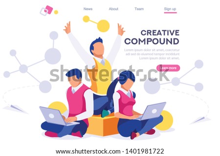 Creative Complex on computer. Atoms, modern compound, hold machine job. Intelligent progress graph concept for web banner infographics images. Flat isometric illustration isolated on white background