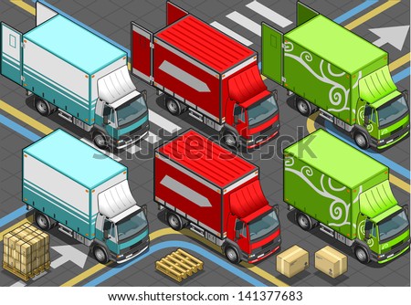 Detailed illustration of a Isometric Delivery Truck in Three Livery in front view