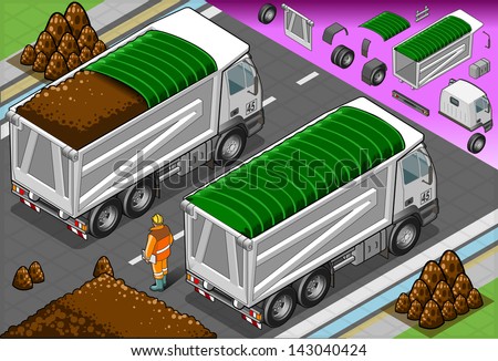 Detailed illustration of a isometric container trucks  in Rear view
