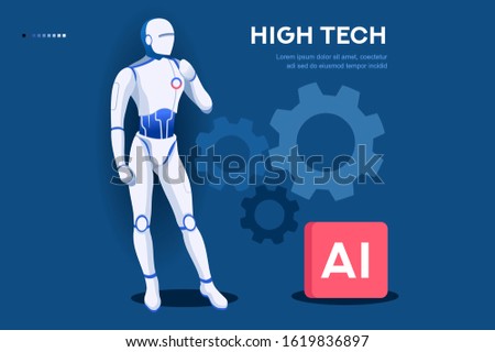 Template for Robotics Learning. Robots on Website Science Page Machine Modern Artificial Engineering Programming Hardware. Engineers Male Intelligence at Diploma Cartoon University Vector Illustration