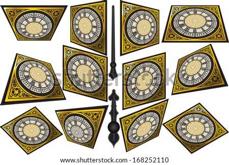 Detailed illustration of a Set of Victorian Clocks with Lancets