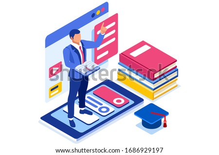 Symbolic student education, courses symbol. Conceptual graphic of distance tutorials, studying course for university students concept. Vector illustration banner. Study Courses training tutorial sign.