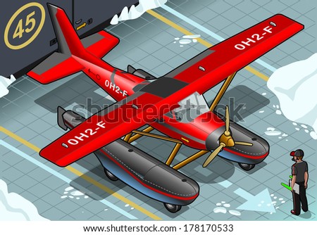 detailed illustration of a Isometric Arctic Hydroplane Landed in Front View