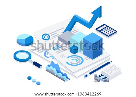 Filling tax documents for calculation. Characters preparing graph charts. Accounting concept on a cartoon vector illustration.