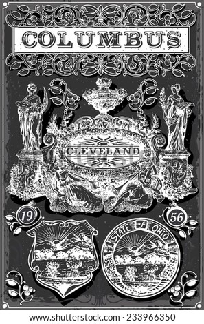 Detailed illustration of a Vintage Blackboard Ohio Columbus Banners and Labels