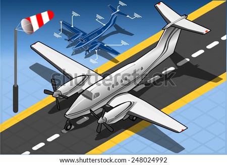 Isometric White Private Plane. Aircraft Airport. 