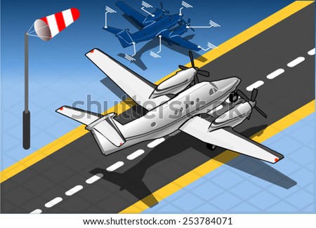 Isometric White Private Plane. Aircraft Airport 3D Vehicle Airport Infographic.