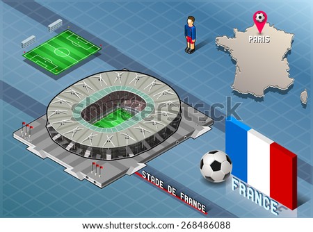 Isometric Soccer Stadium - Stadie de France Paris France - Football championship  2016 Europe.